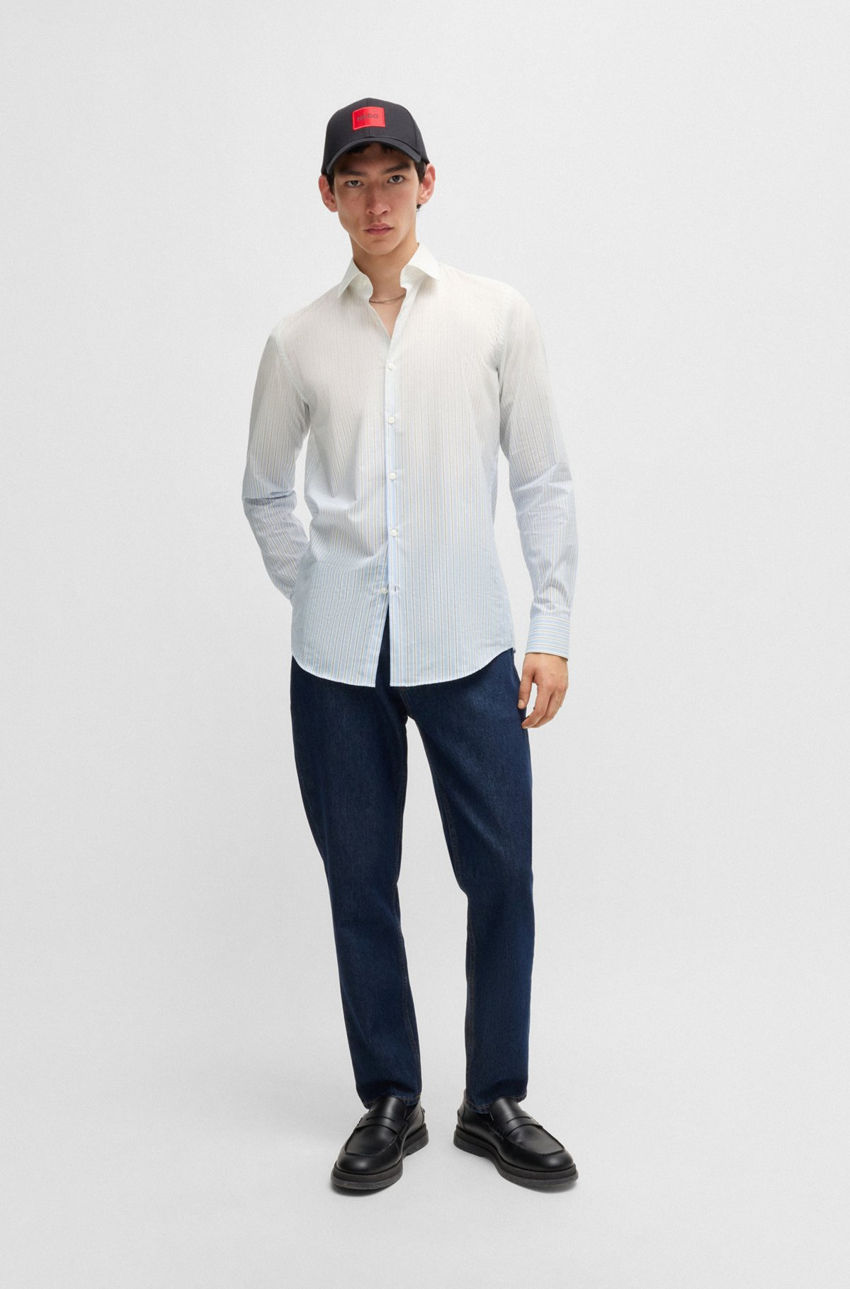 SLIM-FIT SHIRT IN DEGRADÉ-STRIPE COTTON POPLIN - 4