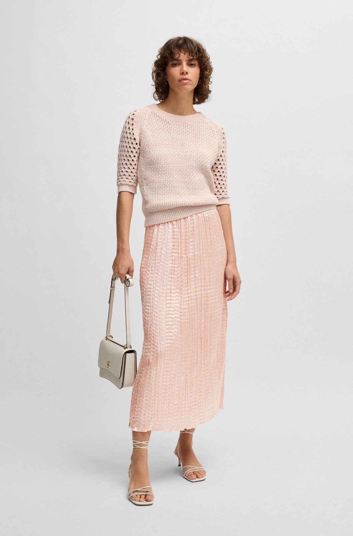 CRINKLE-PLISSÉ SKIRT WITH TONAL WAISTBAND - 3