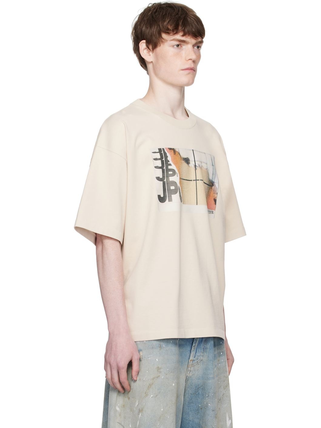 Beige Oversized Printed Fire T-shirt - 2