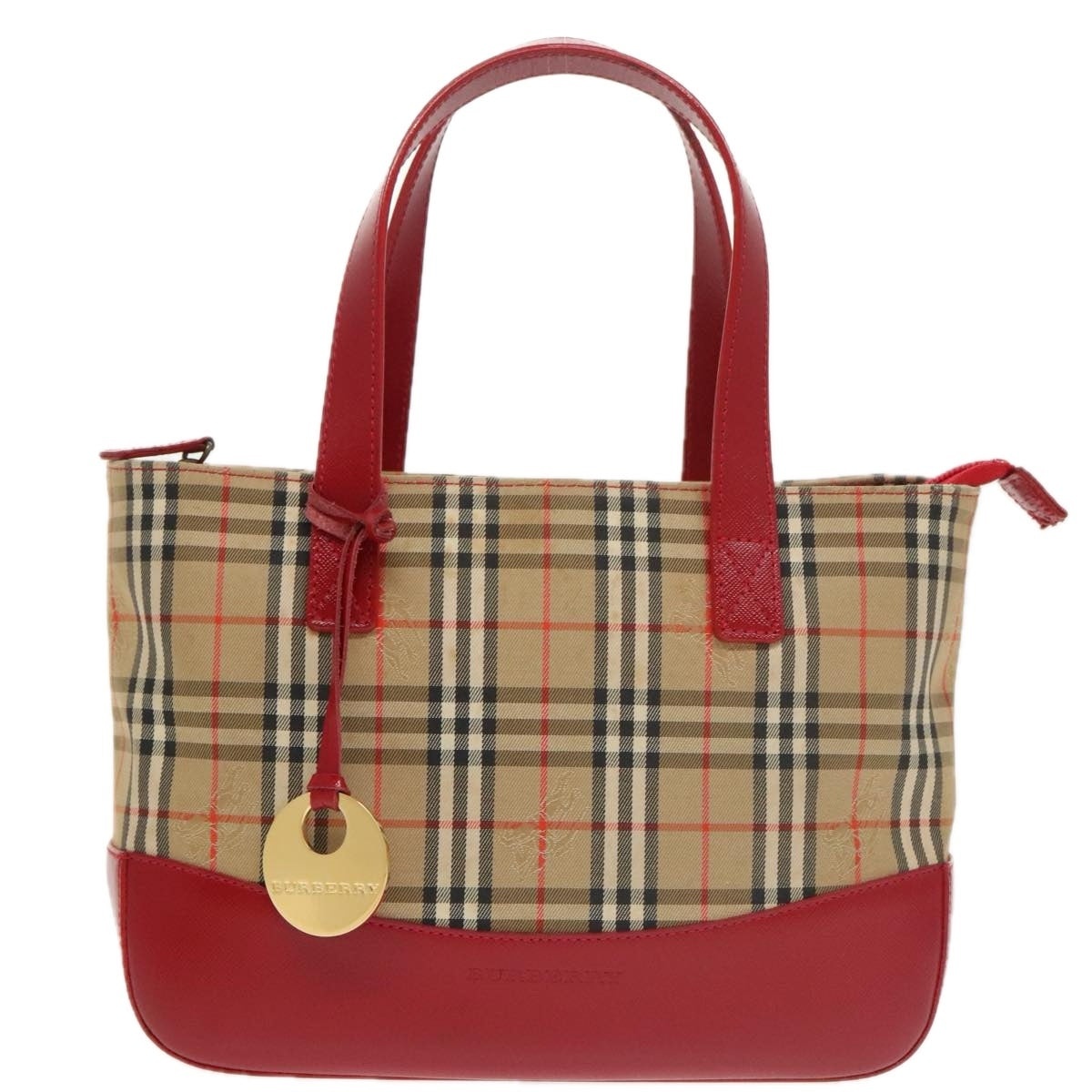 Burberry Nova Check Hand Bag Canvas Leather Beige Red - 2