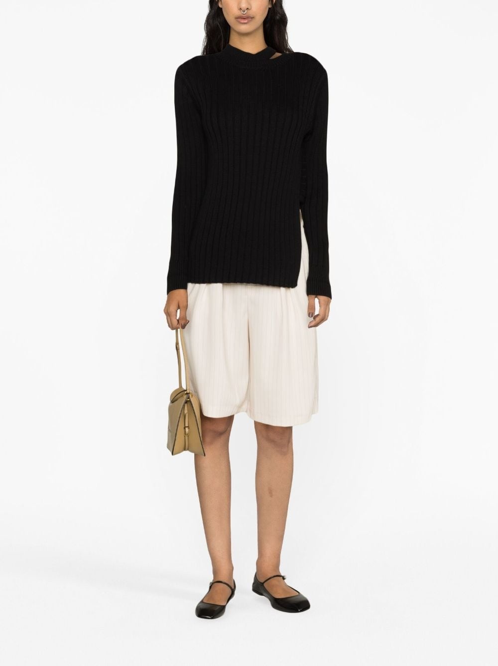 cut-out ribbed-knit jumper - 2