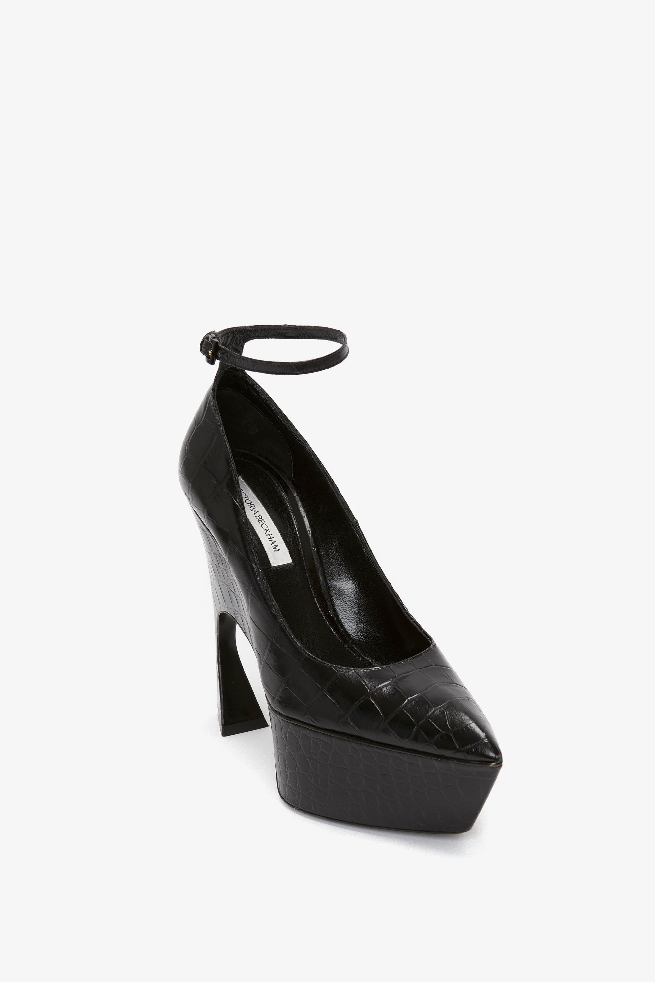 Ankle Strap Wedge Pump In Black Croc-Effect Leather - 2