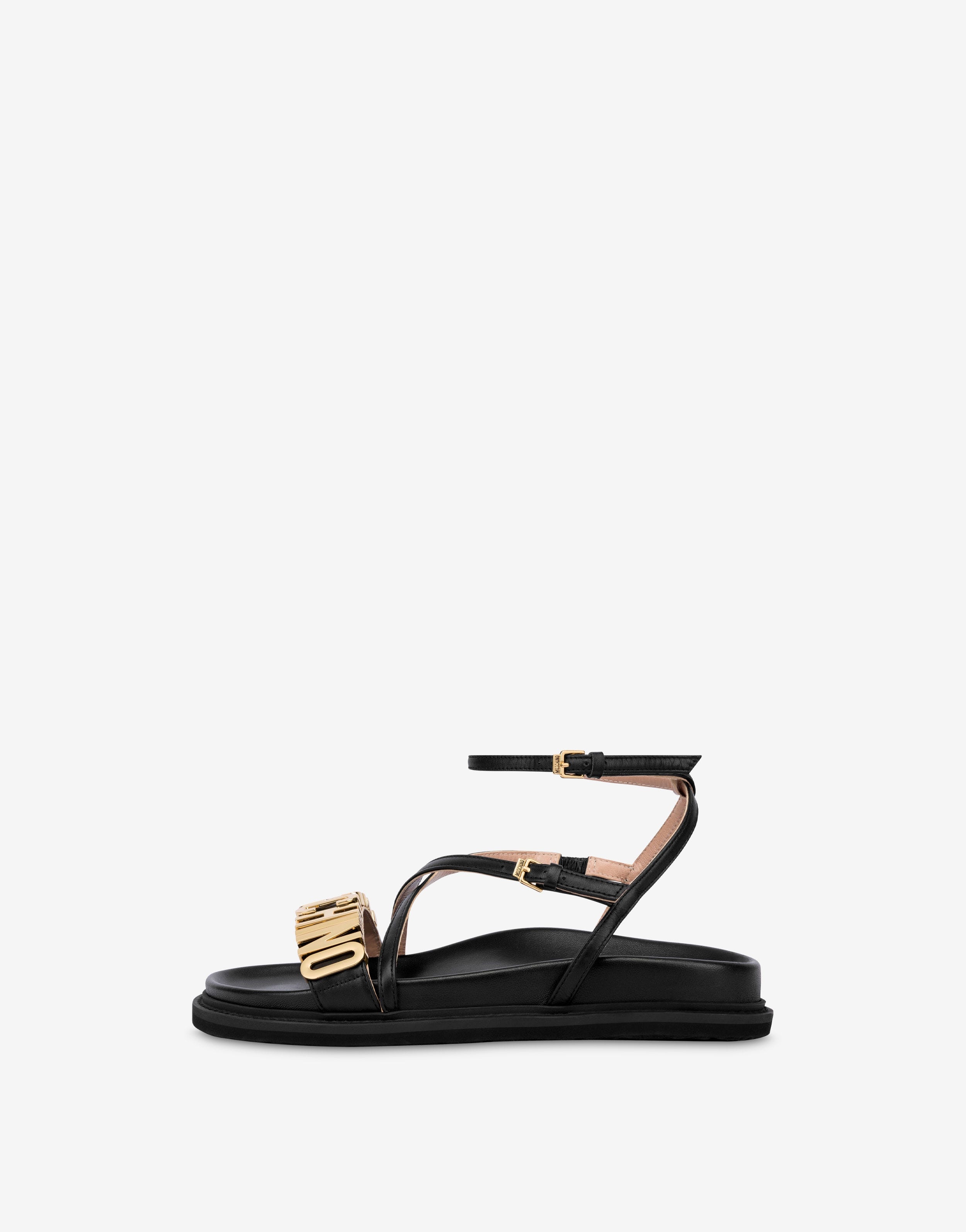LETTERING LOGO CALFSKIN FLAT SANDALS - 2
