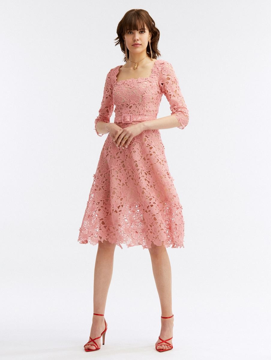 FLORAL GUIPURE LACE MIDI DRESS - 2