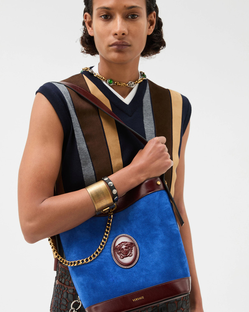 VERSACE Pivot Small Suede Bucket Bag outlook