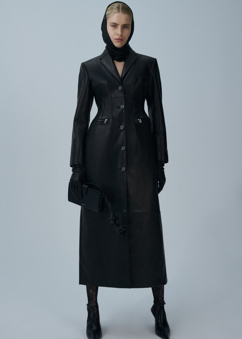 MAGDA BUTRYM Stitch waist leather coat in black outlook