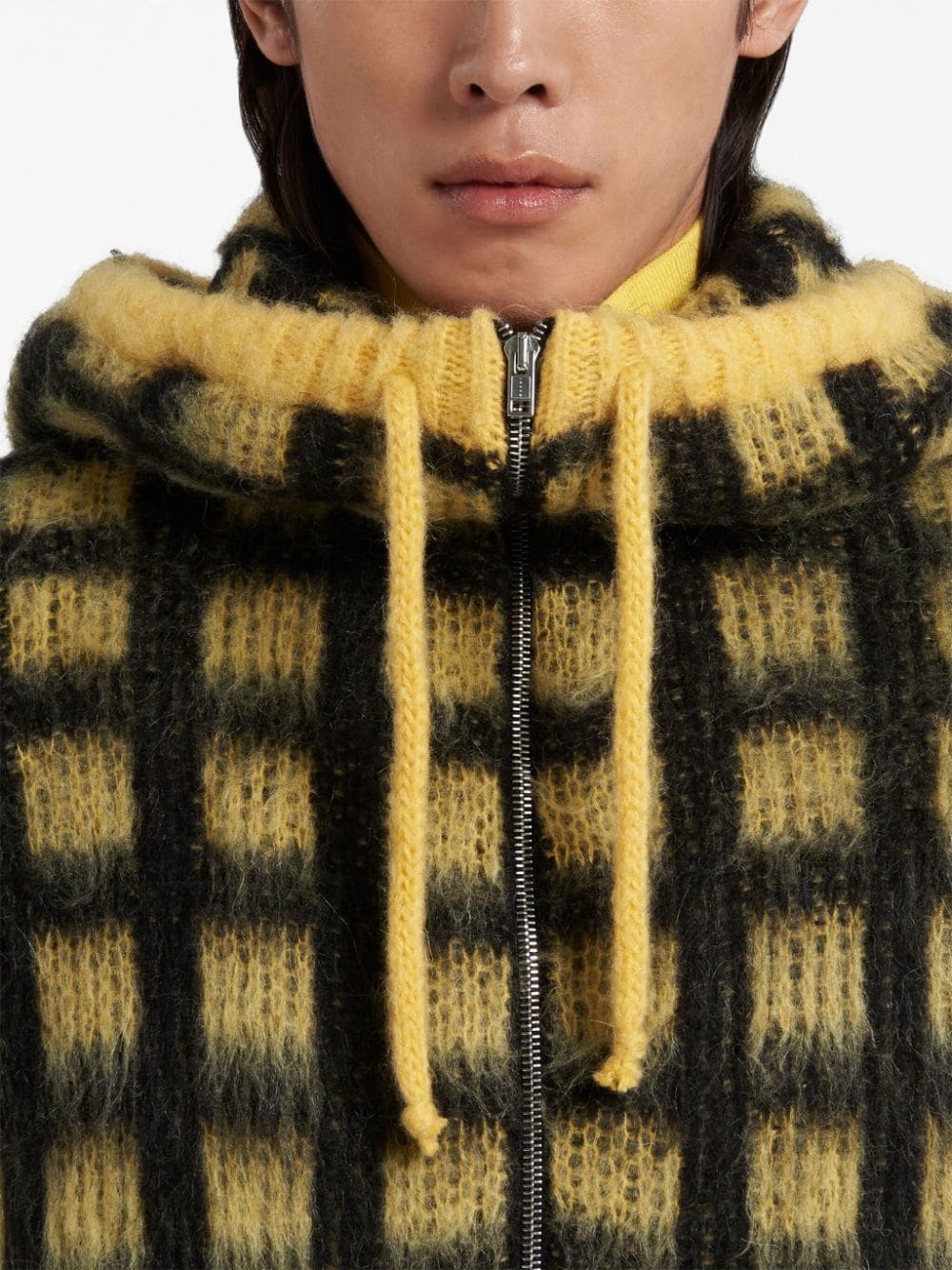 checked brushed hoodie - 5
