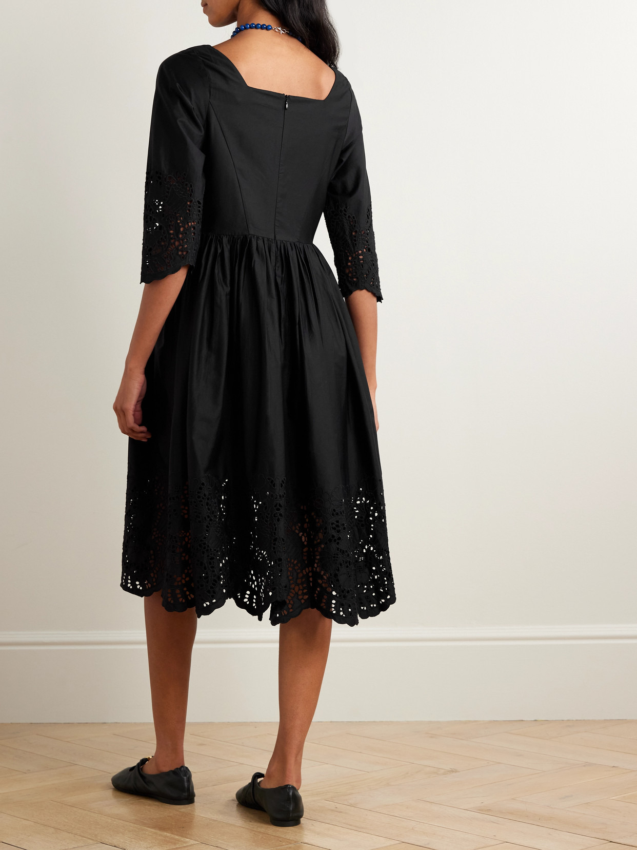 Amalia Pleated Broderie Anglaise Cotton-poplin Midi Dress - 3