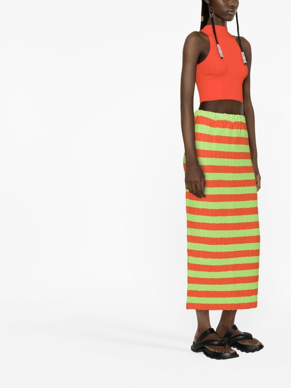 Curled striped midi skirt - 3