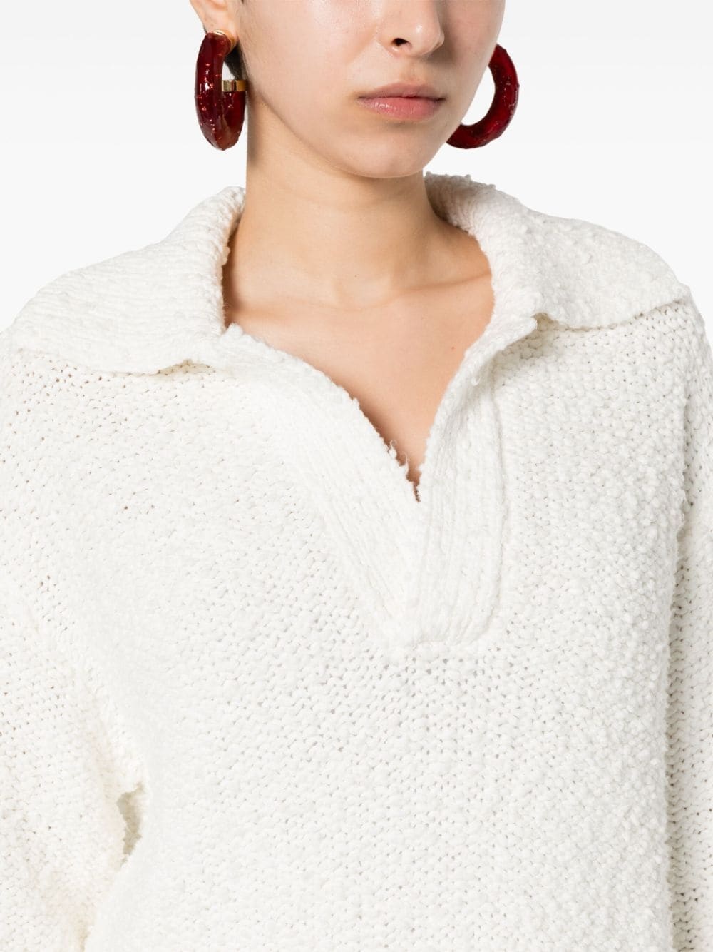 textured knit polo jumper - 5