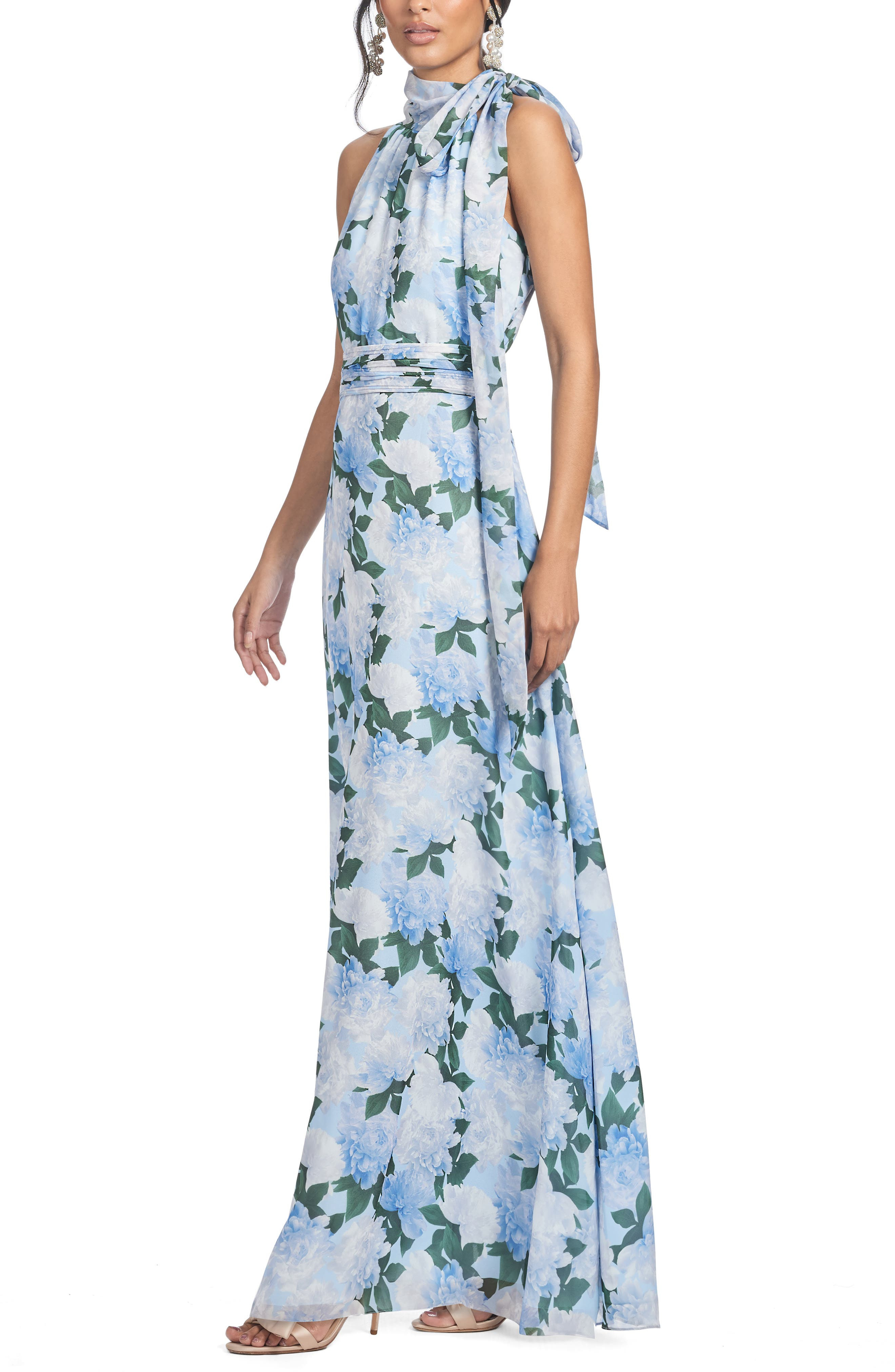 Sachin & Babi Kayla Floral High Neck Gown in Glacial Peonies at Nordstrom - 3