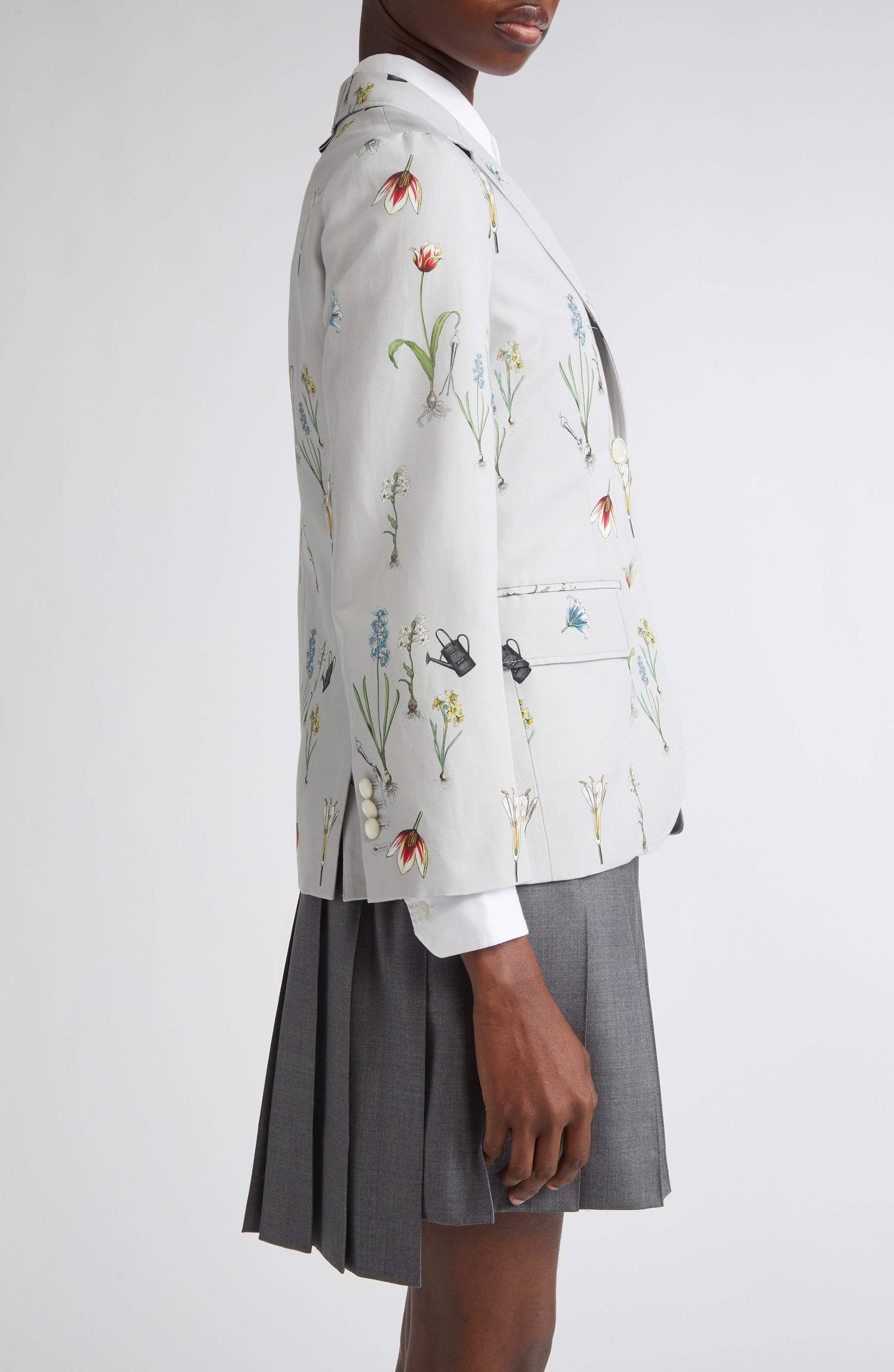 Thom Browne Fit 1 Botanical Print Cotton & Linen Blazer in Medium Grey at Nordstrom - 4