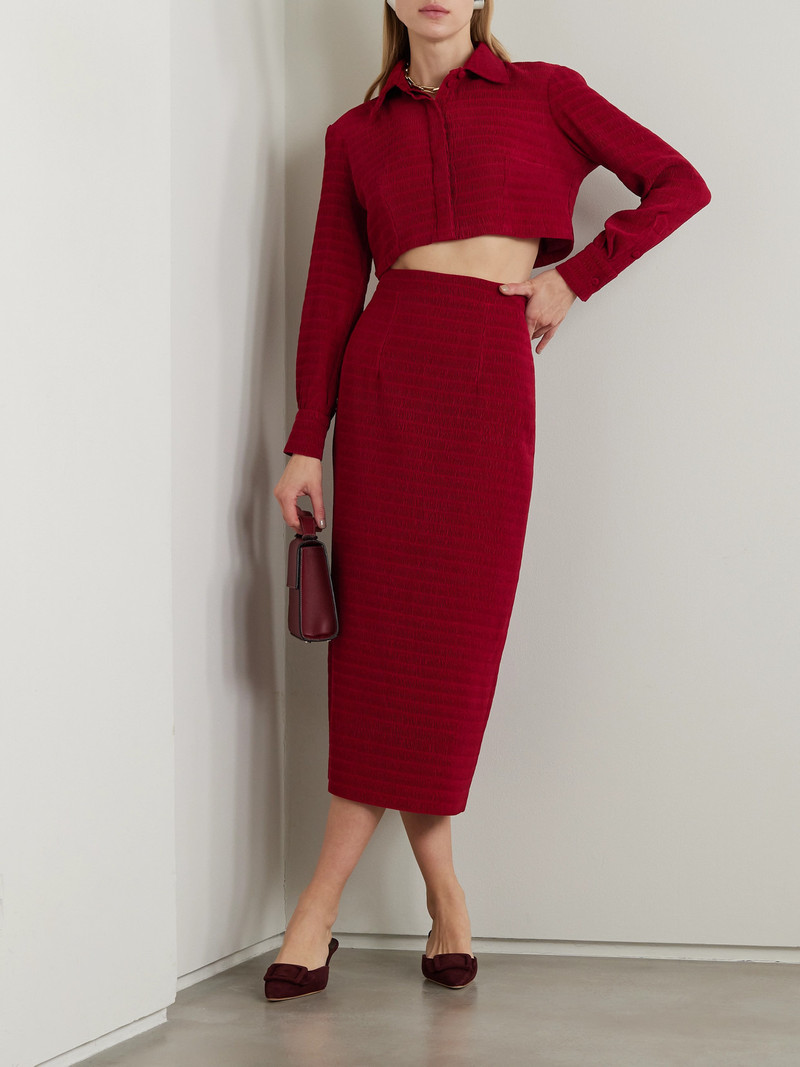 EMILIA WICKSTEAD Idelia Smocked Satin Midi Skirt outlook