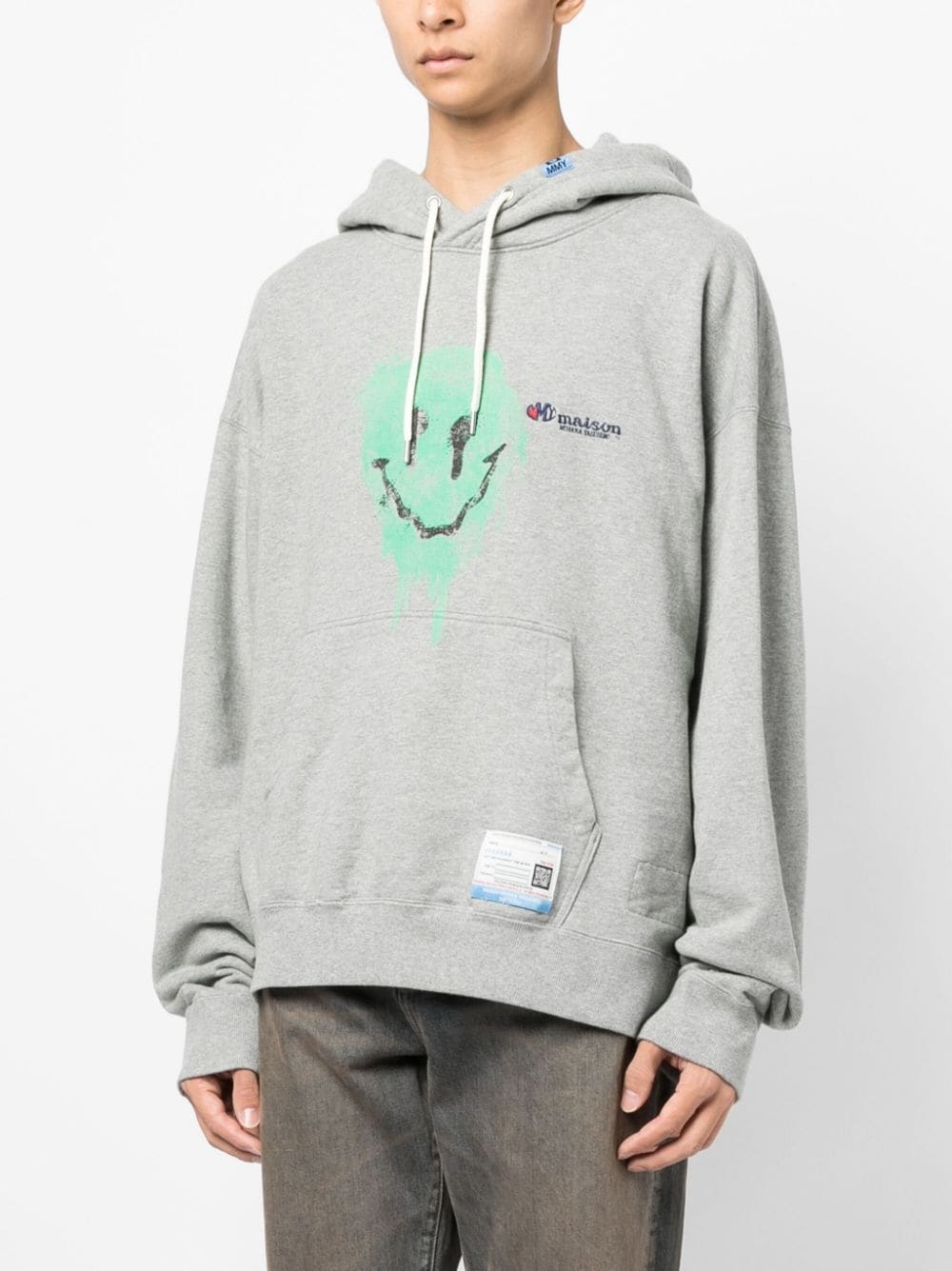 smiley-face print cotton hoodie - 3