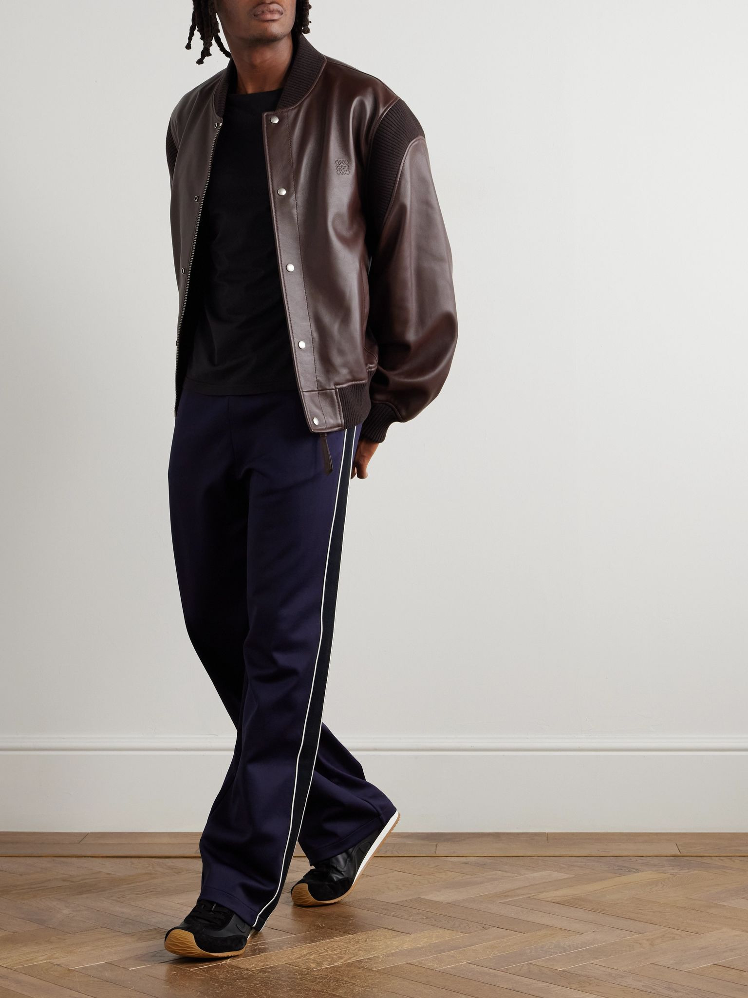 Straight-Leg Logo-Embroidered Herringbone-Striped Tech-Jersey Track Pants Navy - 2