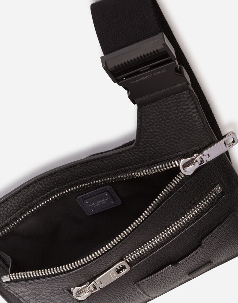 Flat Palermo belt bag in hammered calfskin with branded plate 4