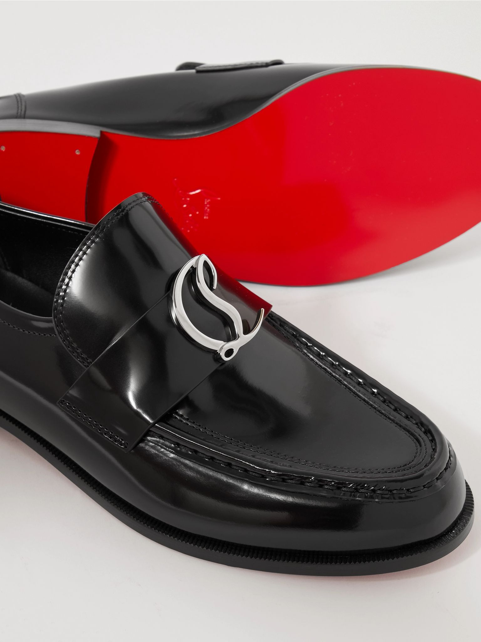 CL Moc embellished glossed-leather loafers Black - 4