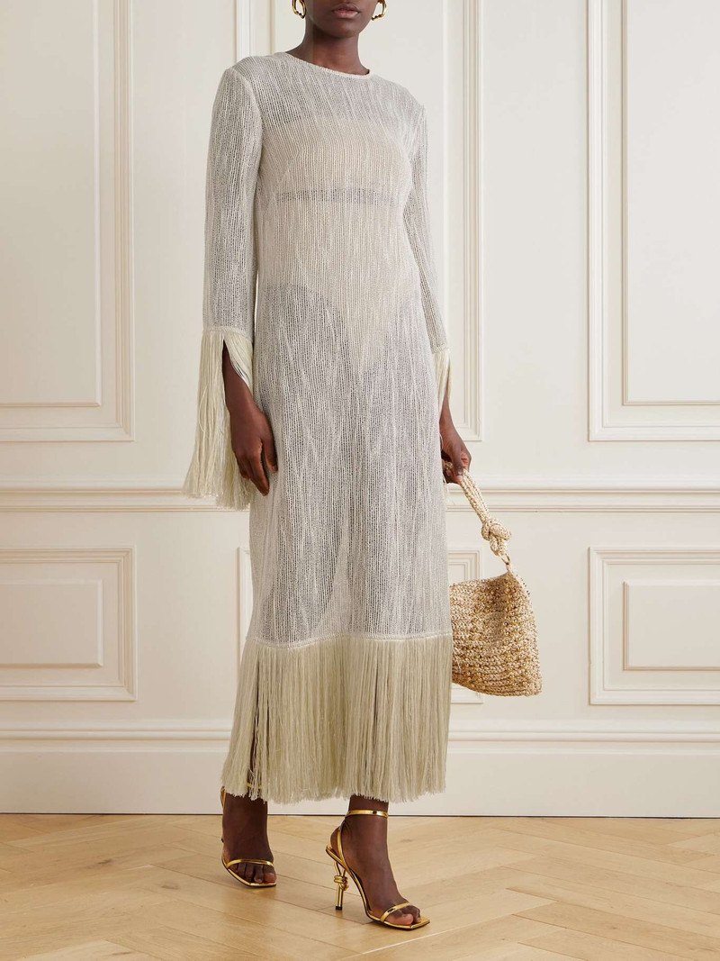 Taller Marmo Nile fringed open-knit linen and cotton-blend gown outlook