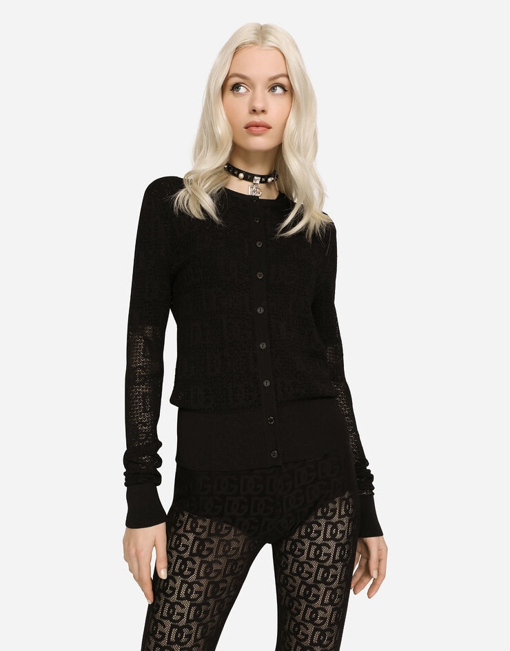 Viscose cardigan with all-over DG logo - 2