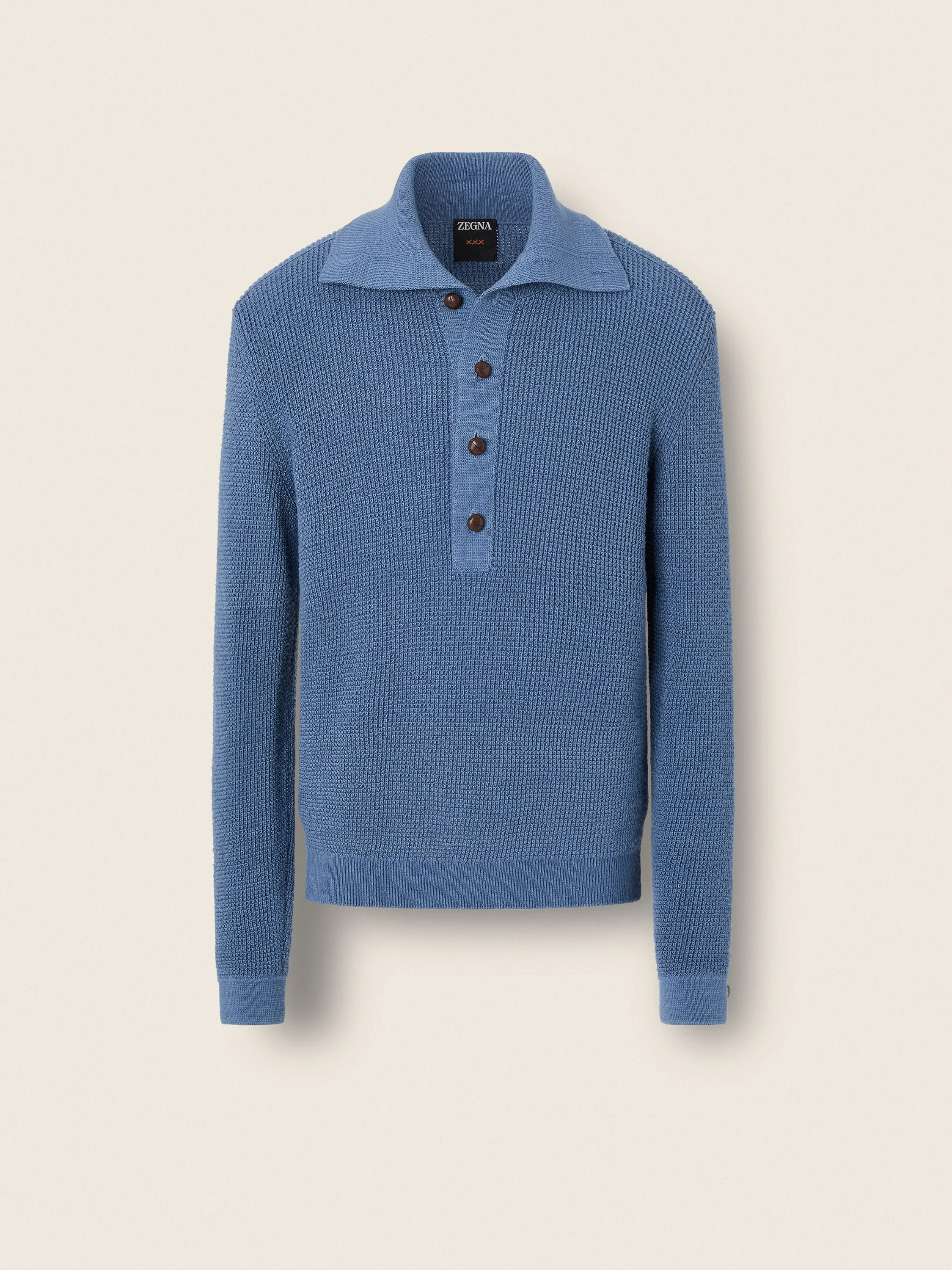 LIGHT BLUE WOOL AND CANAPA YARN POLO SHIRT - 1