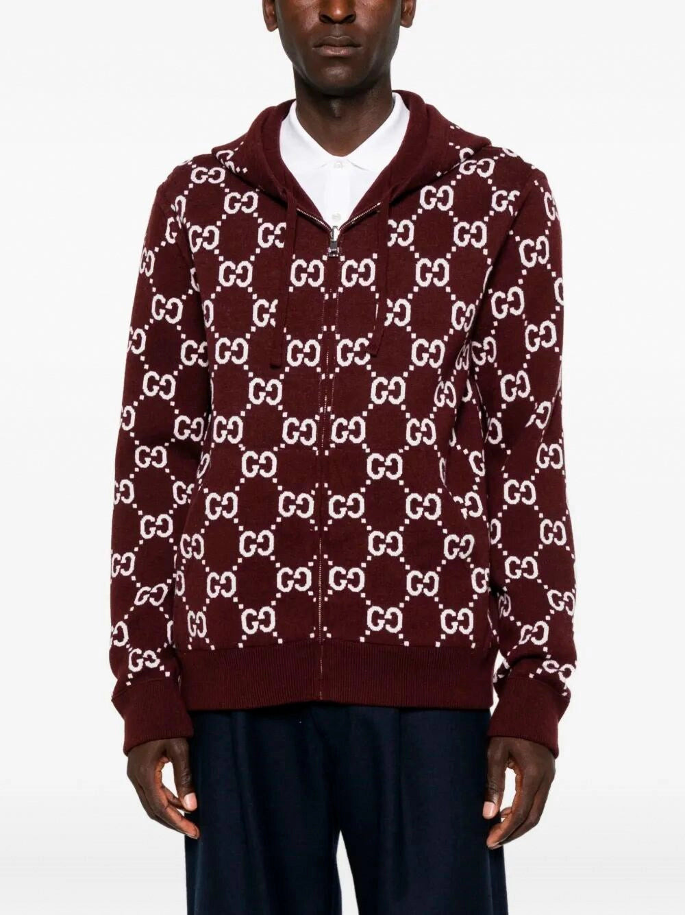 Gucci Men Reversible `Gg` Wool Hooded Zip Jacket - 6