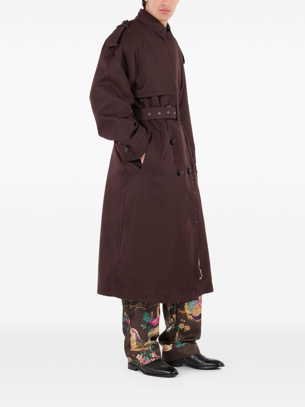 double-breasted shearling-lined trench coat - 3