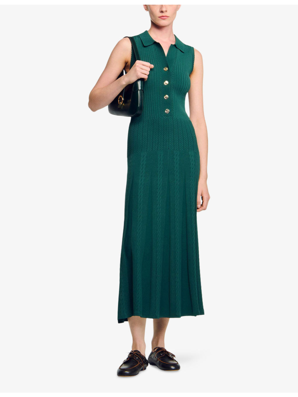 Polo-Collar Button-Down Stretch-Knit Midi Dress - 2