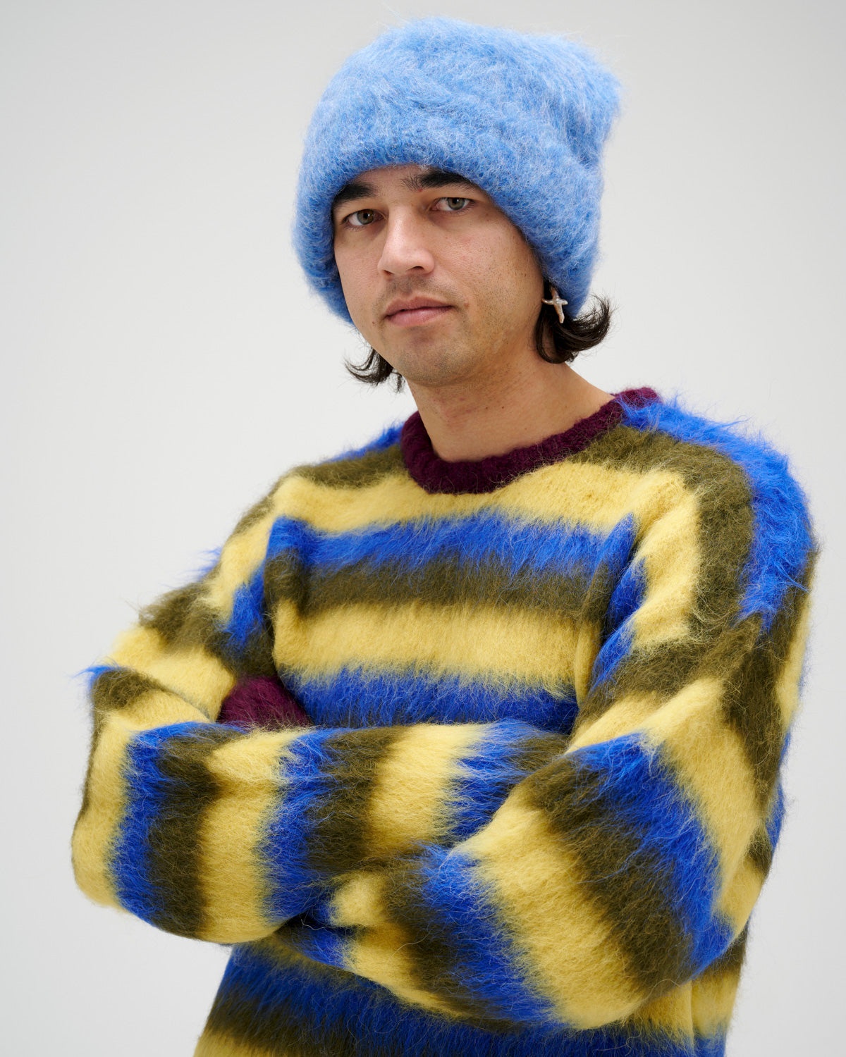 Blurry Lines Alpaca Crewneck Sweater - Yellow Multi - 4