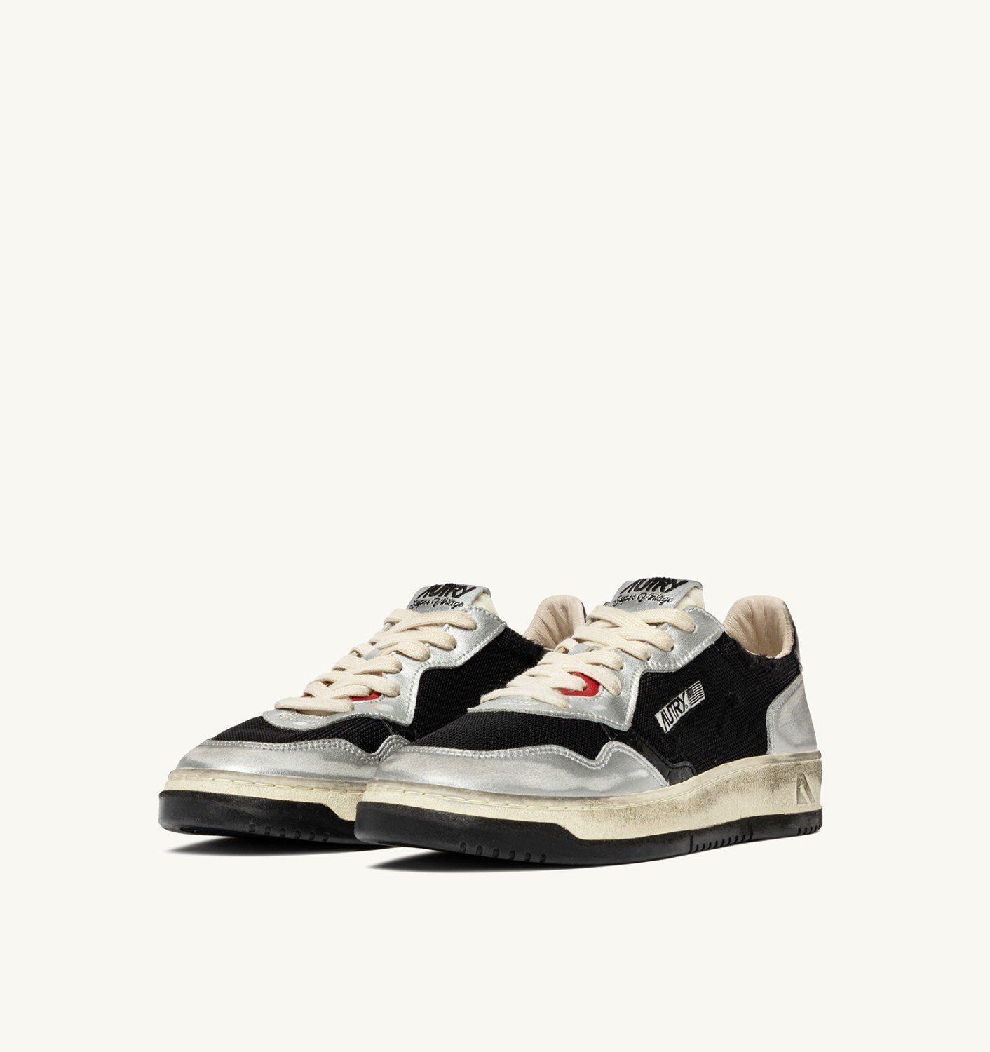 MEDALIST LOW SNEAKERS SUPER VINTAGE IN WHITE MESH SILVER SUEDE AND BLACK LEATHER - 2