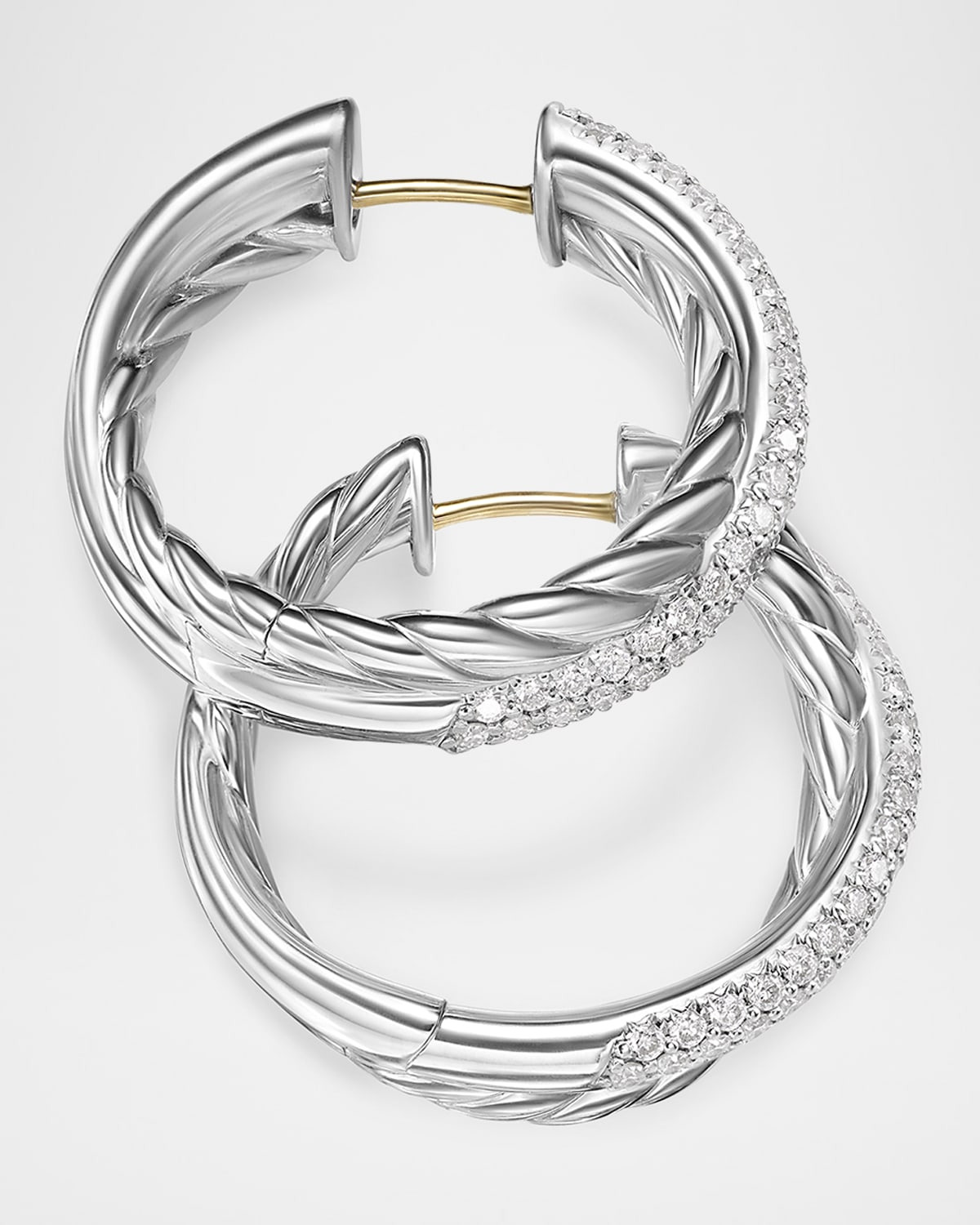 Crossover Hoop Earrings in Silver, 6.6mm, 0.9"L - 3