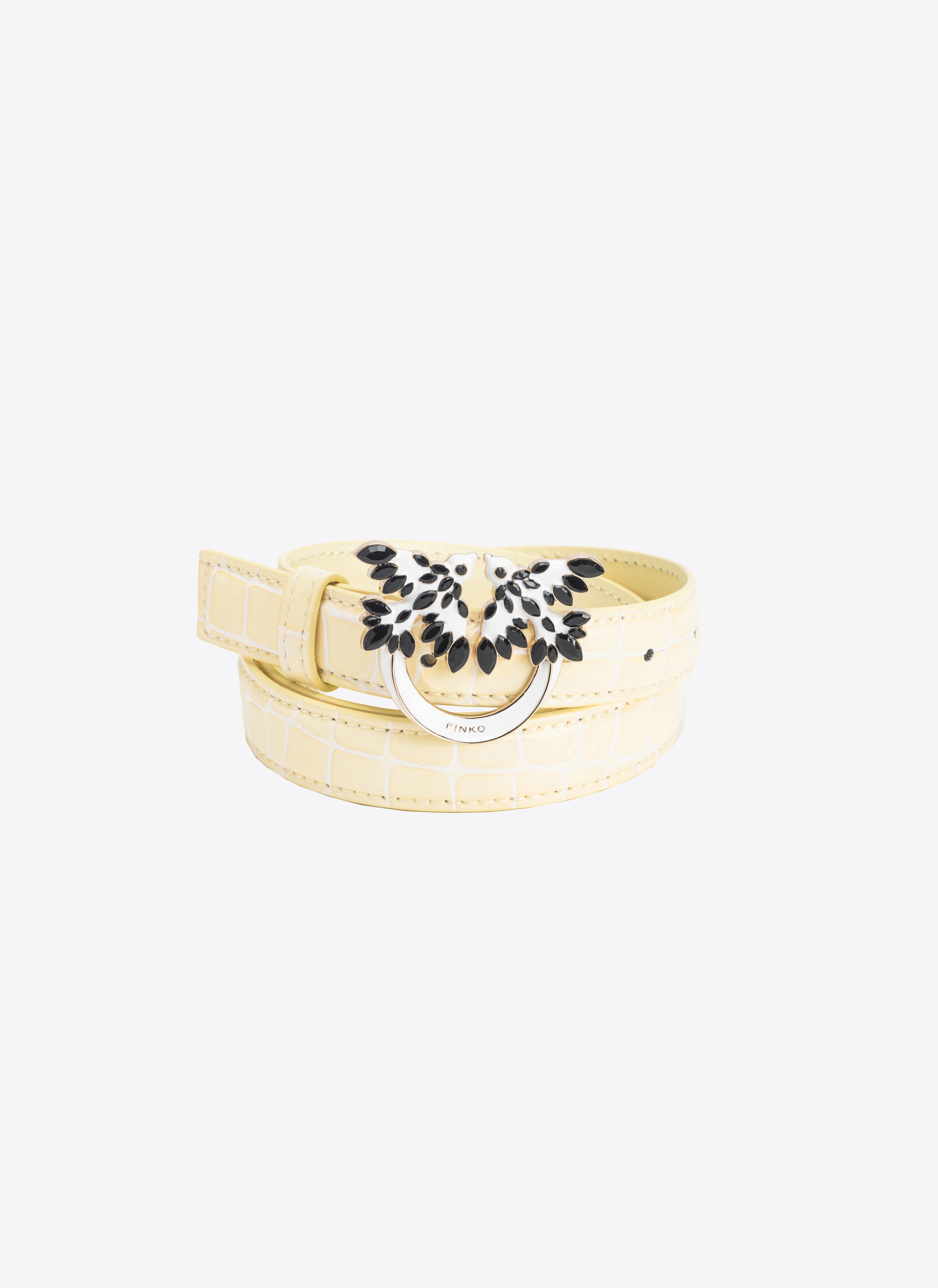 PINKO GALLERIA THIN 2CM SHINY CROC-PRINT BELT WITH LOVE BIRDS BUCKLE - 5