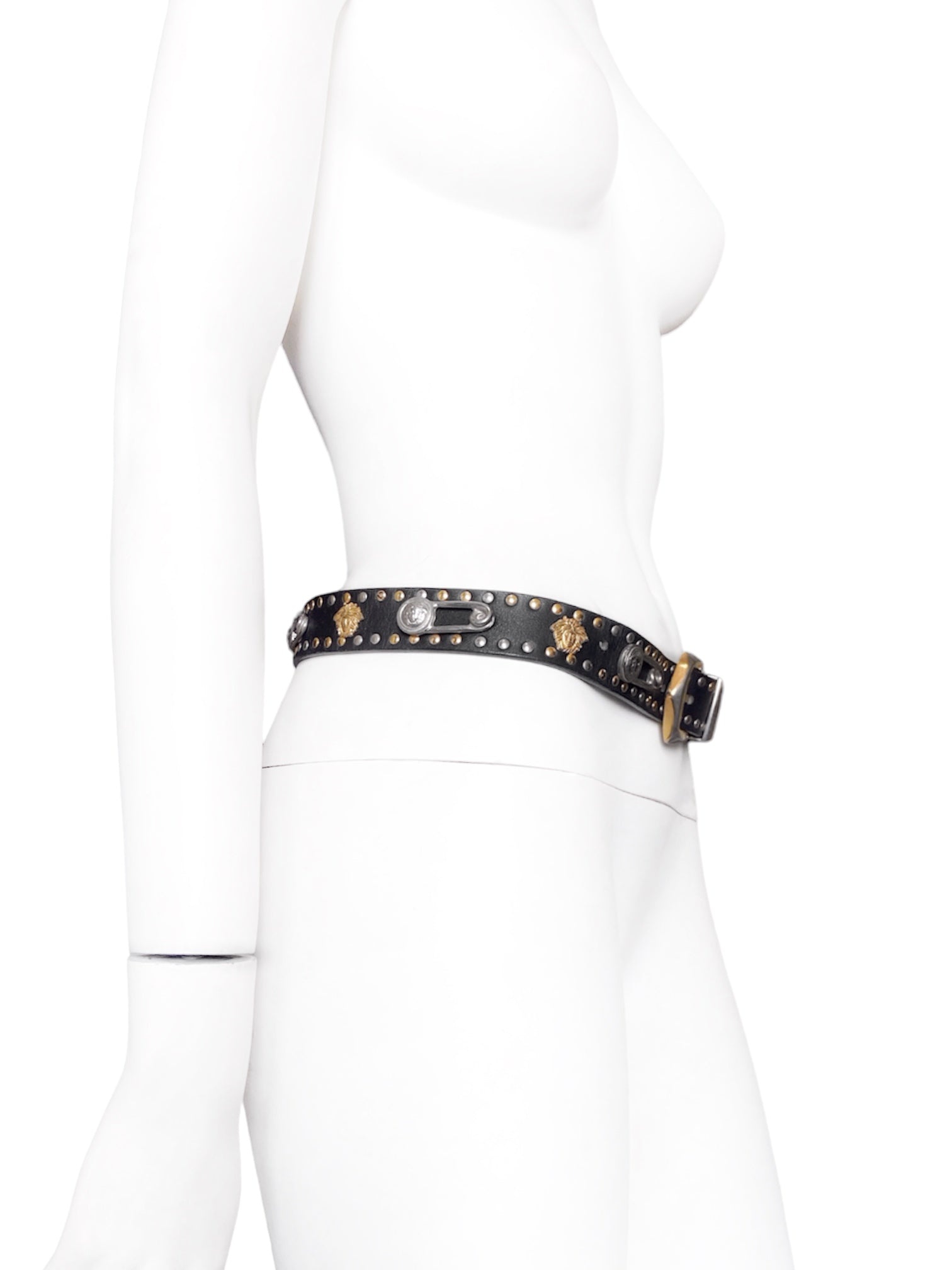 Gianni Versace Spring 1994 Men’s Safety Pin Leather Embellished Belt 32 - 4