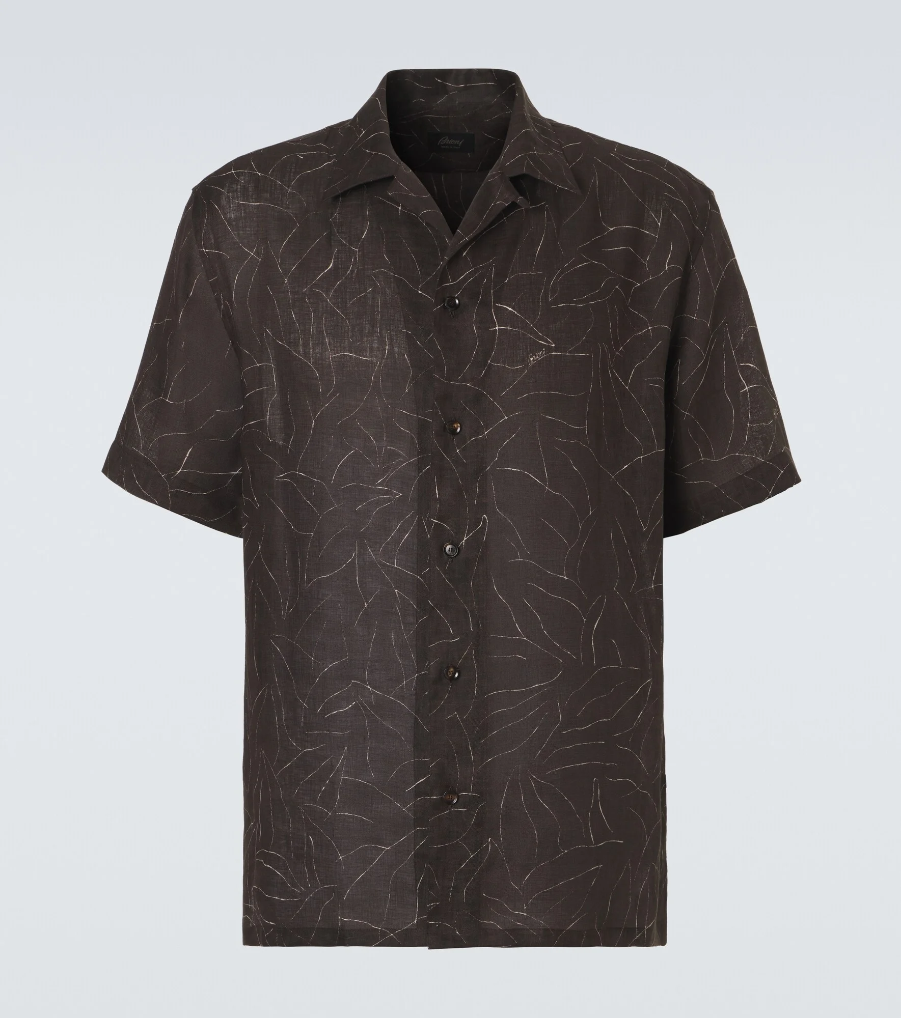 Printed linen bowling shirt - 1