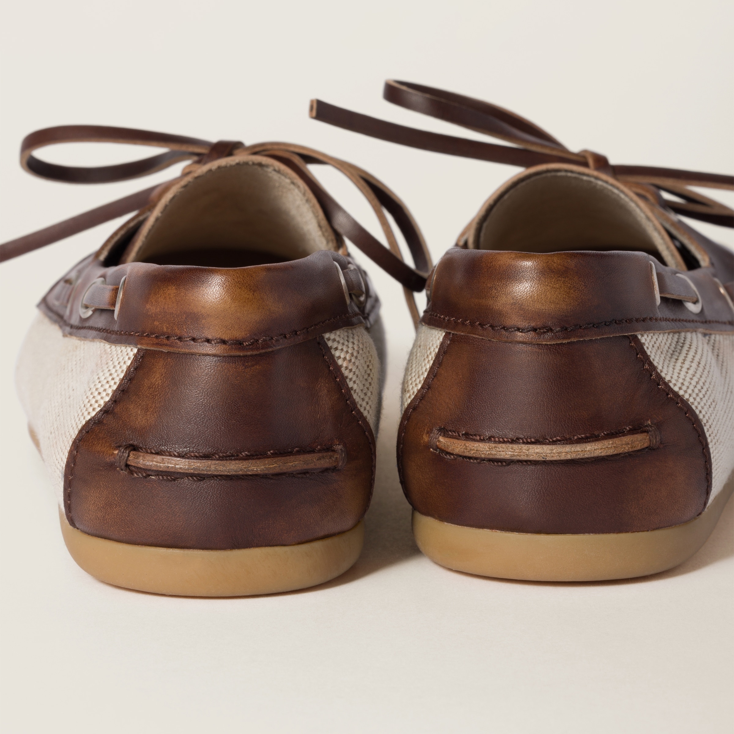 Canvas and bleached leather boat shoes - 3