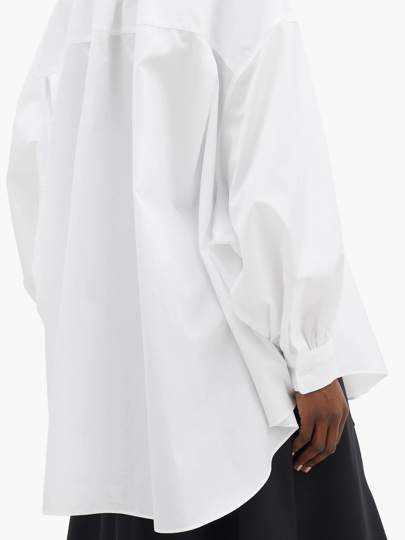 Oversized ruffled-neck cotton-poplin shirt - 4