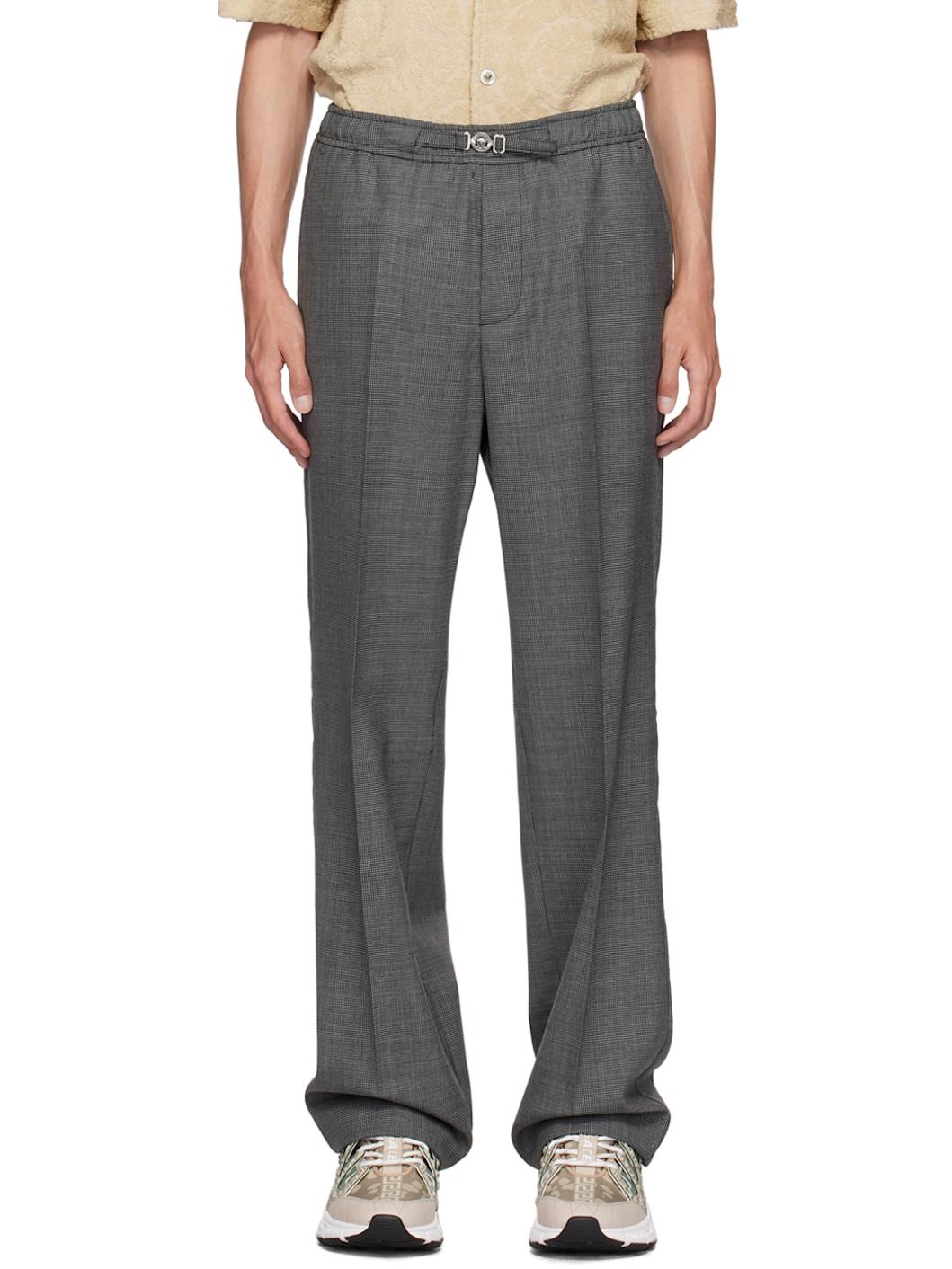 Black & Gray Houndstooth Wool Trousers - 1