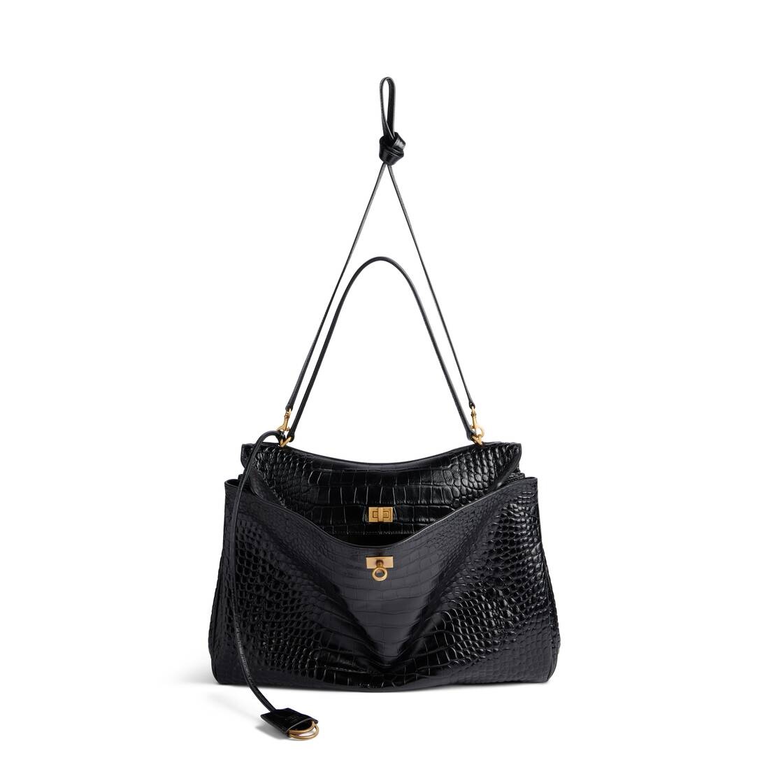 Women's Rodeo Large Handbag Crocodile Embossed  in Black - 5