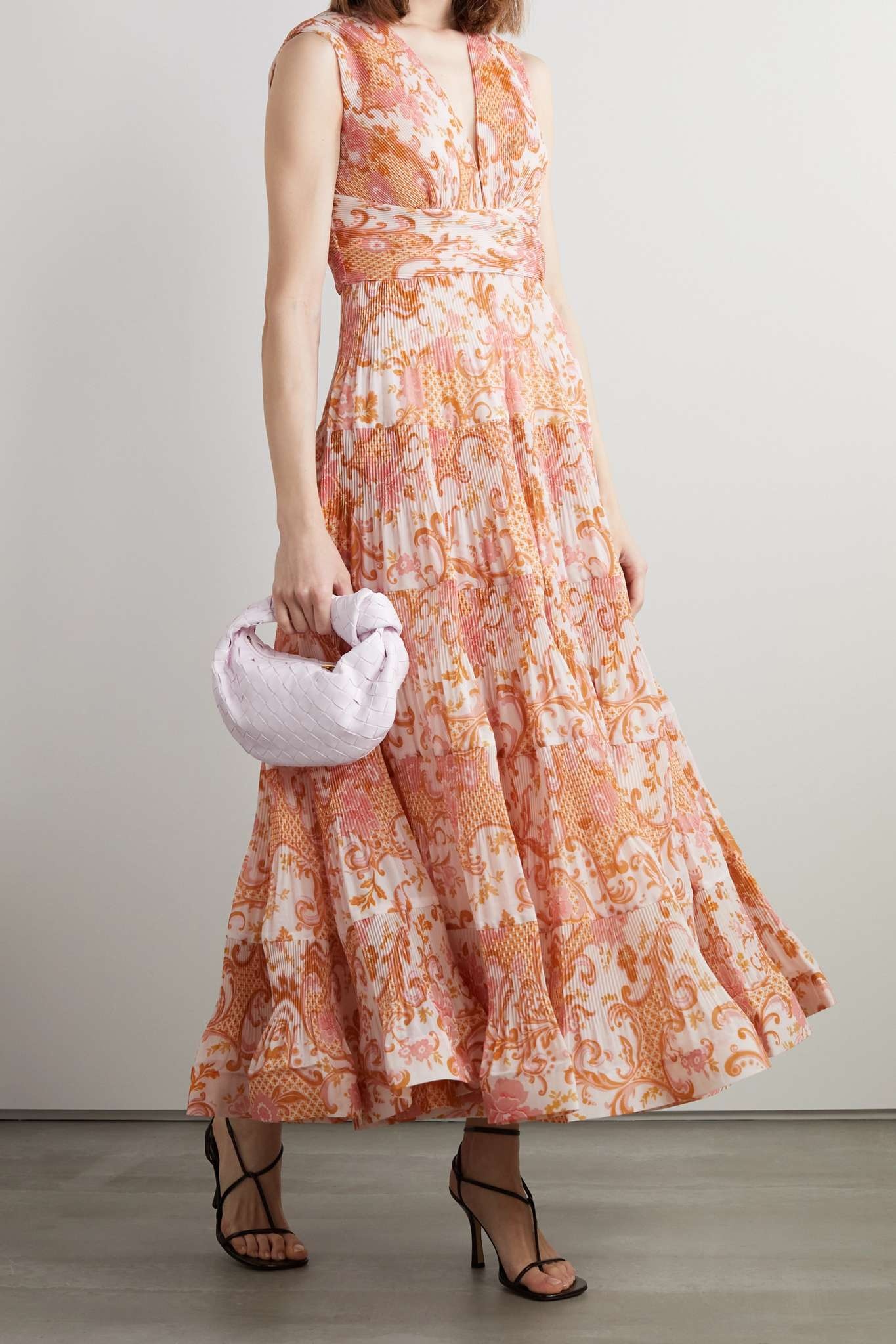 Postcard pleated printed organza maxi dress - 2