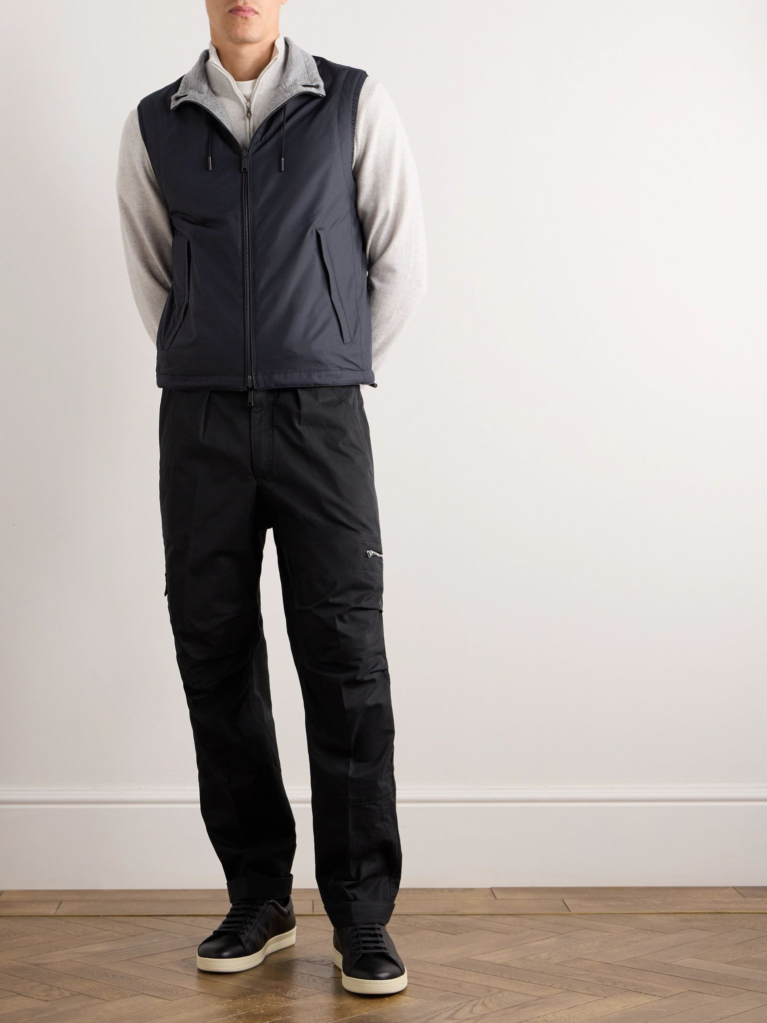 Reversible Shell and Cashmere-Blend Twill Gilet Navy - 2