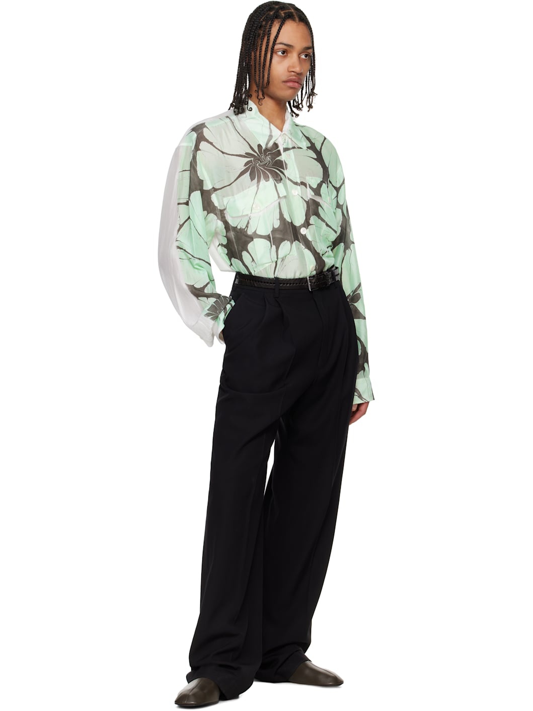 Green & White Printed Shirt - 5