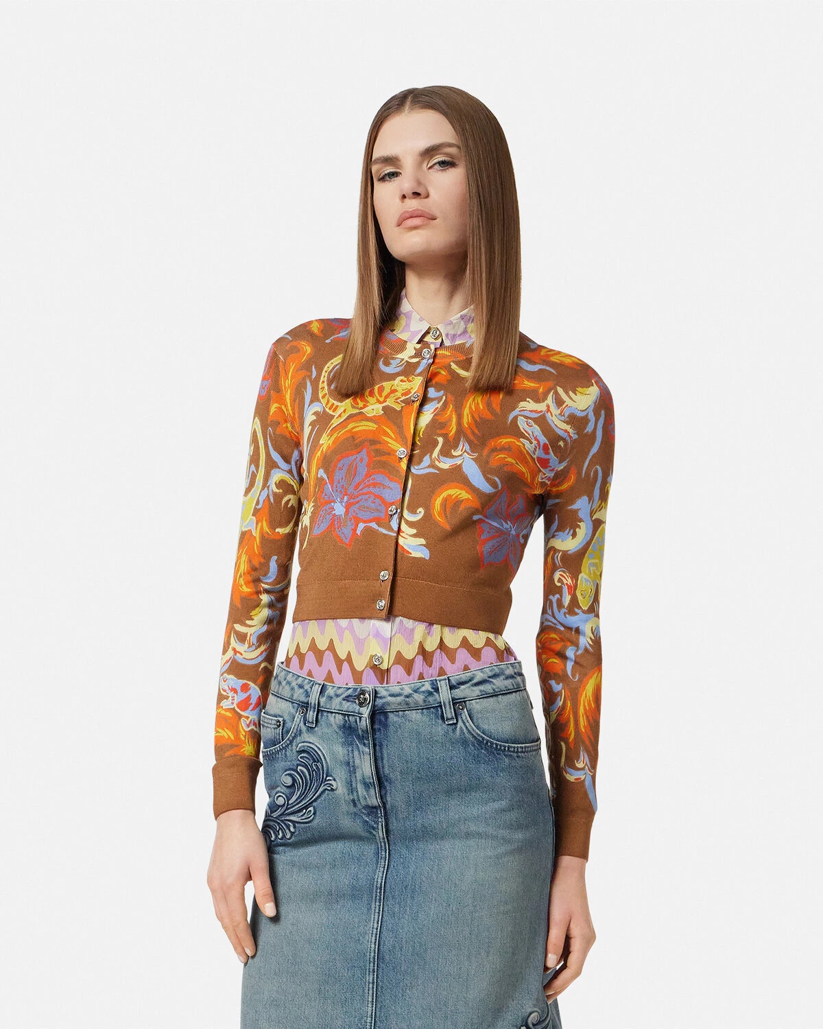 Exotic Barocco Silk Crop Knit Cardigan - 4