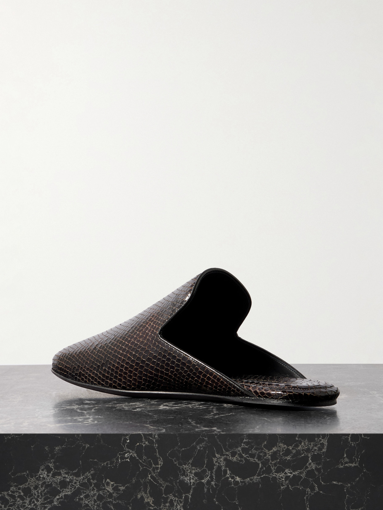 Snake-effect Leather Mules - 3