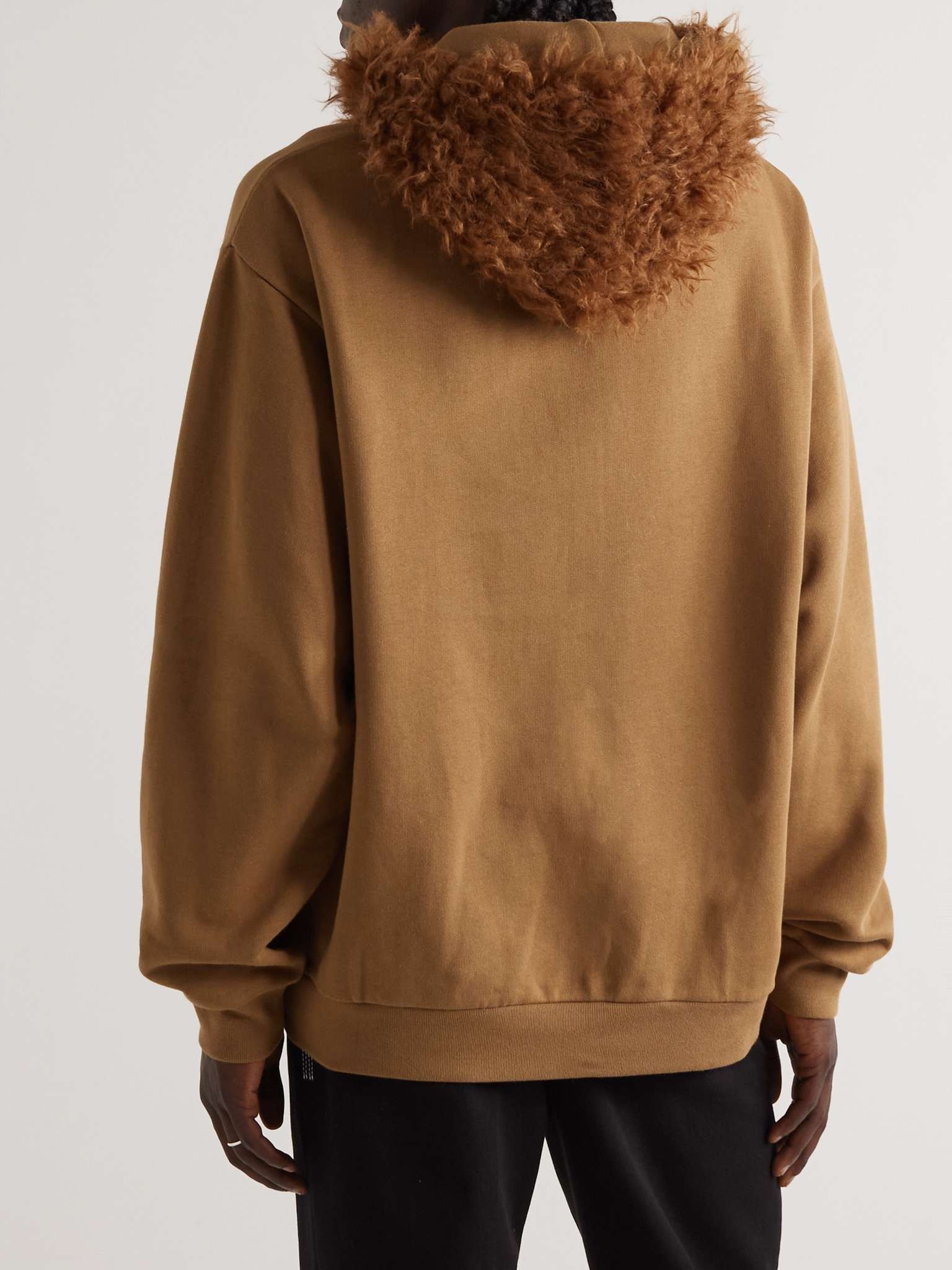 Logo-Embroidered Faux Shearling-Trimmed Cotton-Jersey Hoodie - 4