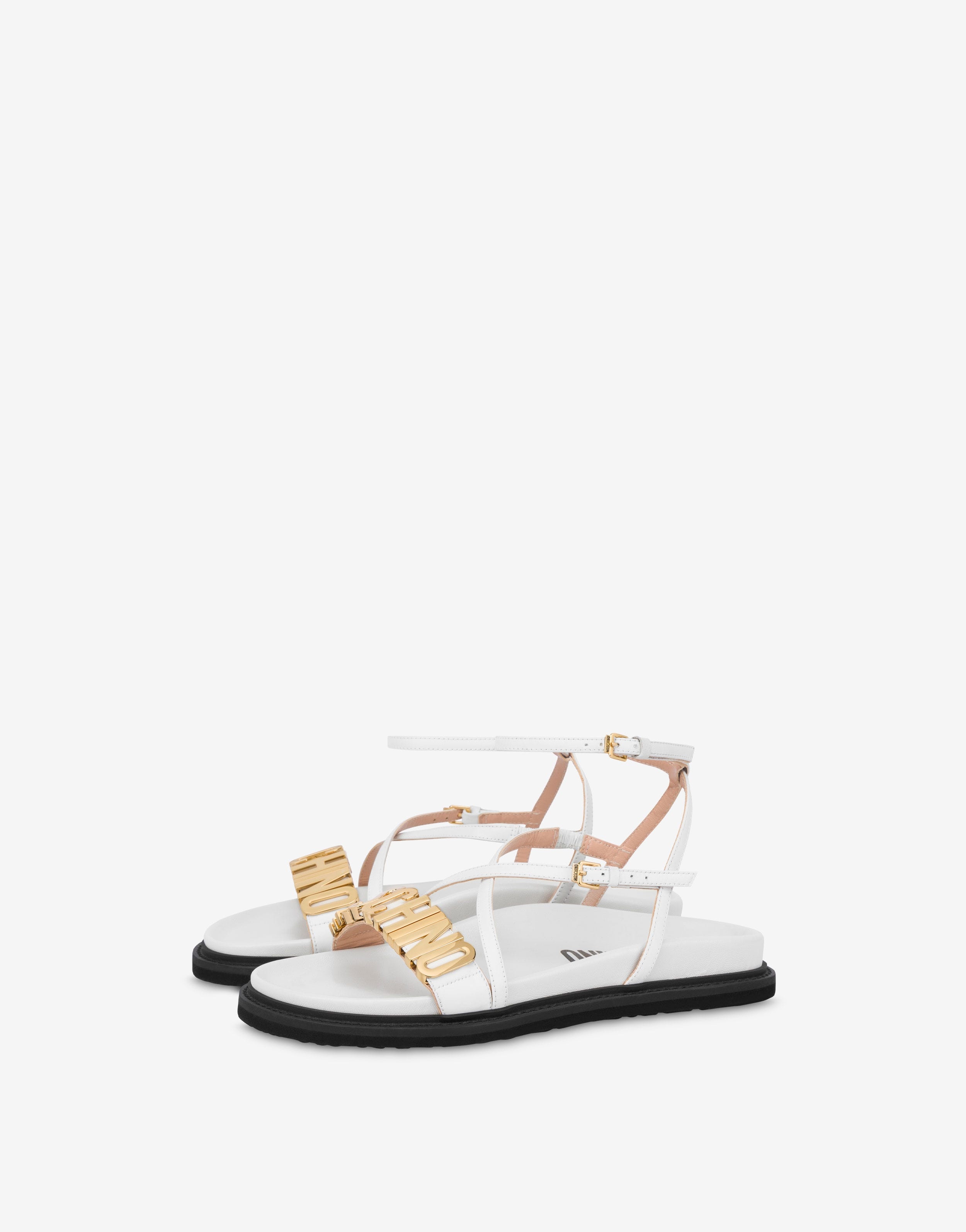 LETTERING LOGO CALFSKIN FLAT SANDALS - 1