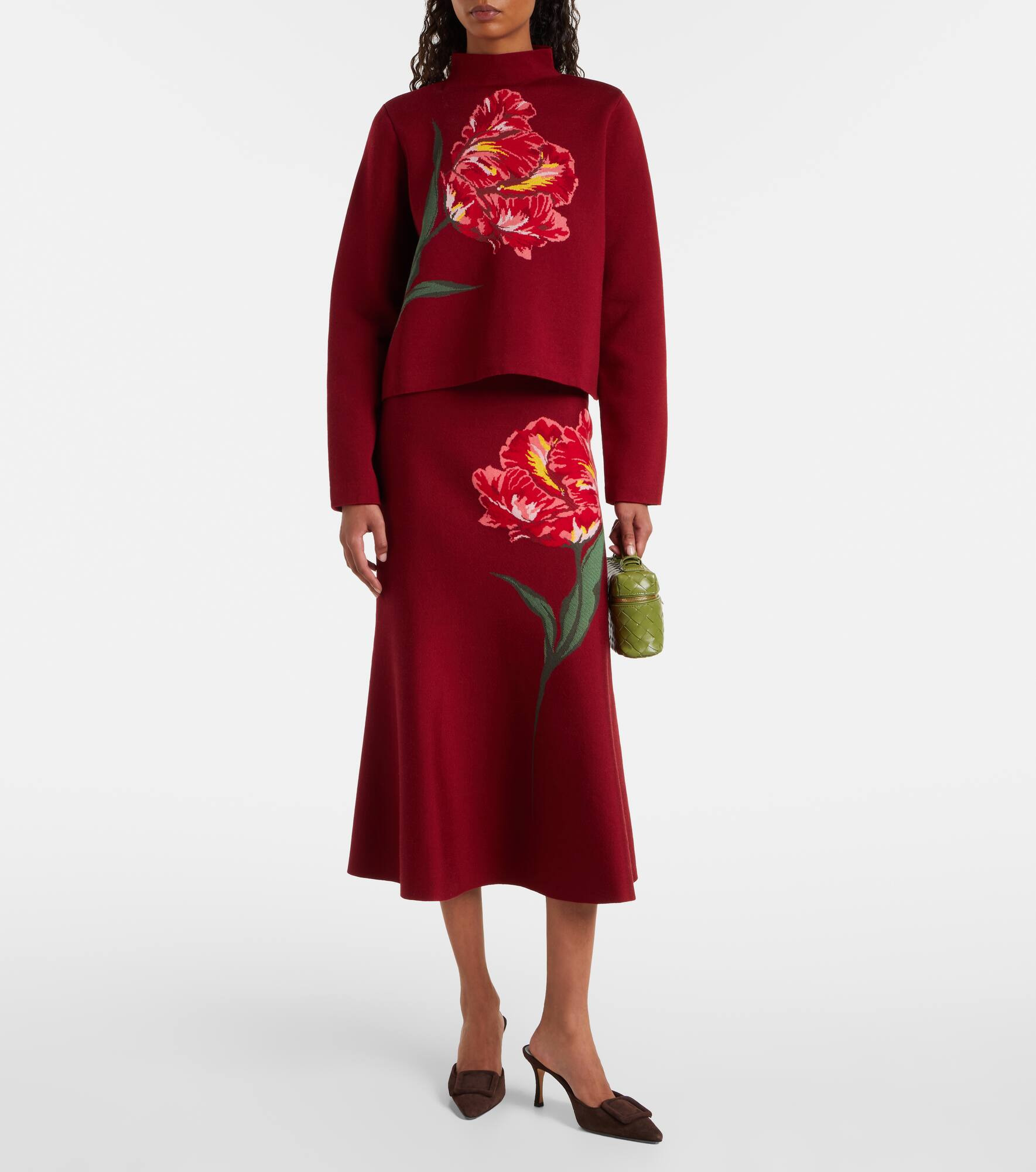 Floral jacquard cotton and wool sweater - 2