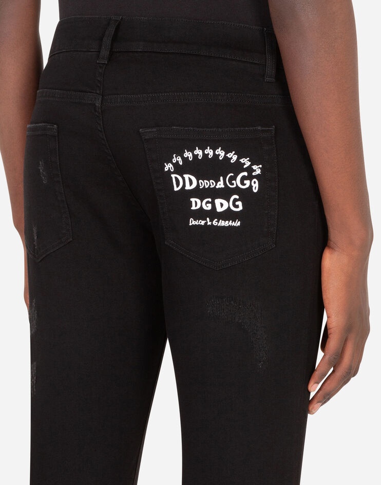 Black skinny stretch jeans with logo print - 5