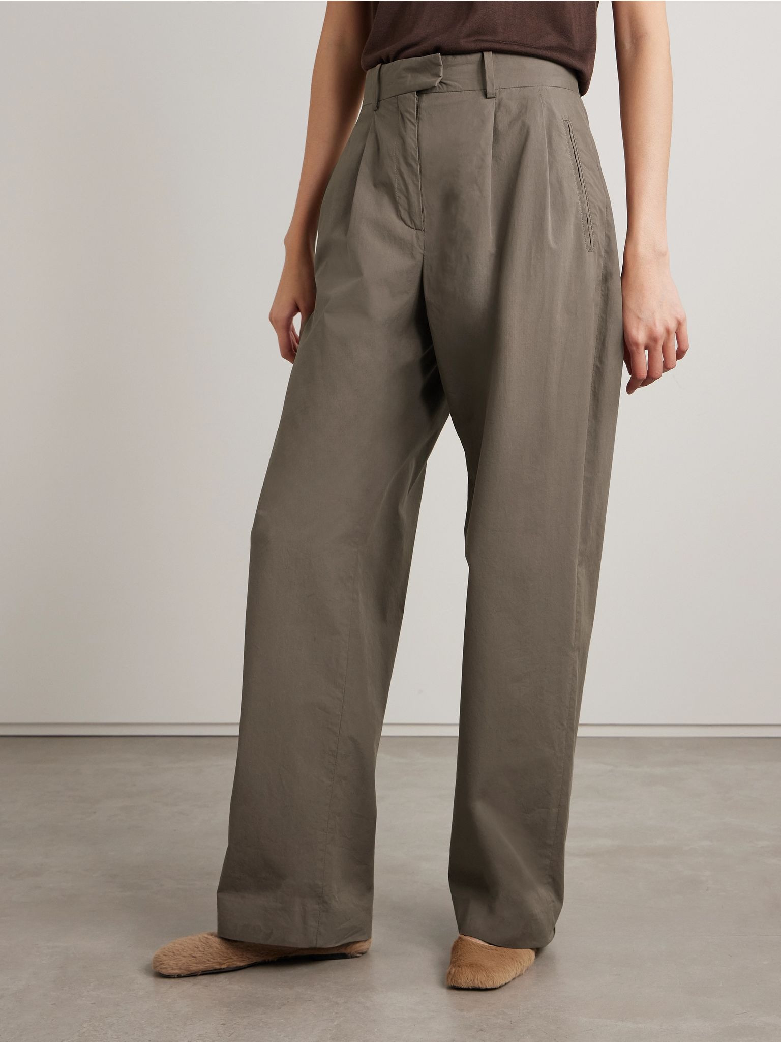 Alfidis pleated cotton-twill wide-leg pants Taupe - 3