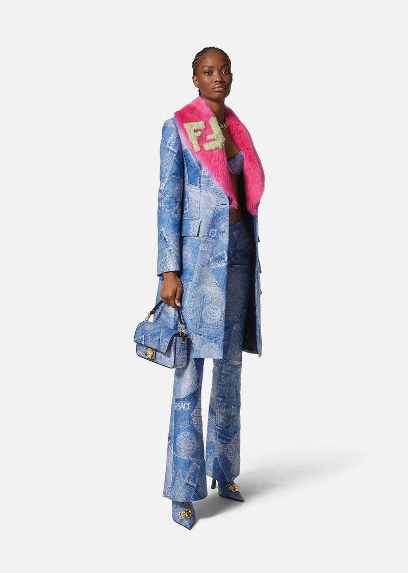 VERSACE Fendace Denim Patchwork Coat outlook