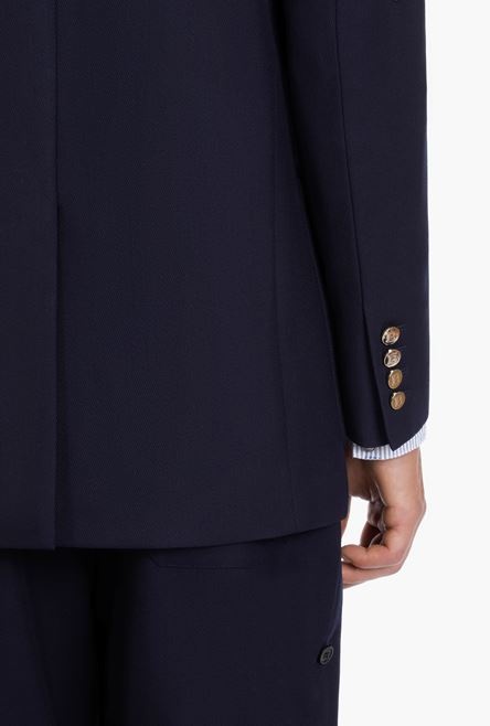 Navy blue wool blazer with double-breasted silver-tone buttoned fastening - 9