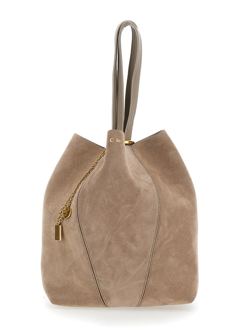 Chloé Women 'Spin' Grey Shoulder Bag With Chain-Link Detail With Logo Charm In Suede Woman - 6